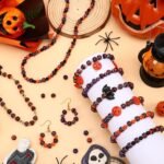 500pcs 8MM Halloween Striped Beads | Black Orange DIY Jewelry Making