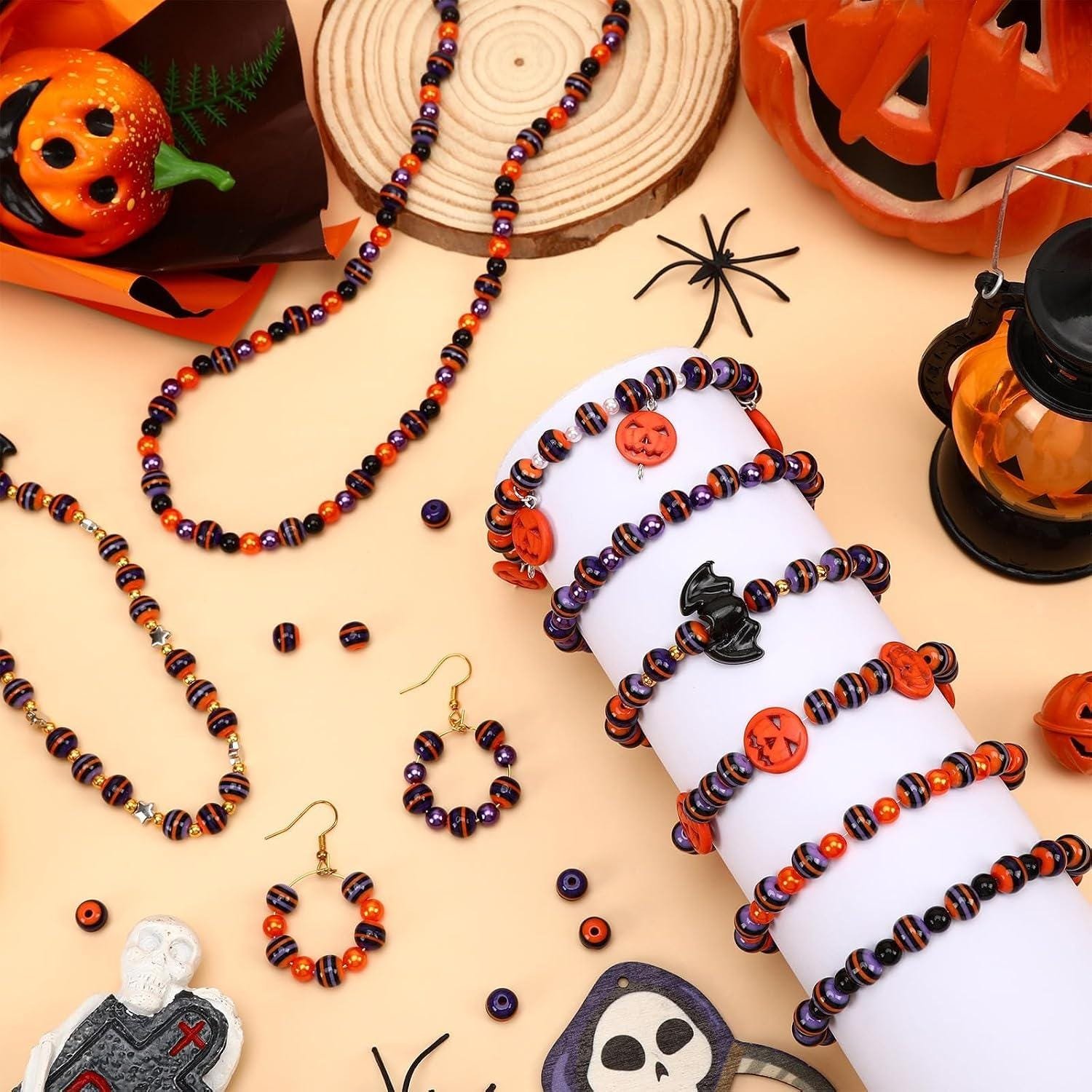 il_fullxfull.8476250146_3a0n.jpg 500pcs 8MM Halloween Striped Beads | Black Orange DIY Jewelry Making - Image 1