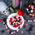 130PCS 16MM Halloween Wood Beads | Bloody, Spider Web, Trick or Treat (Red, Black, White)