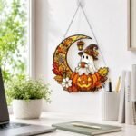 Halloween Ghost Pumpkin Suncatcher | Faux Stained Glass Window Ornament
