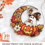 Halloween Ghost Pumpkin Suncatcher | Faux Stained Glass Window Ornament - Image 3