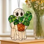 Halloween Stained Glass Ghost Plant Ornament | Spooky Suncatcher (Digital Download) - Image 4