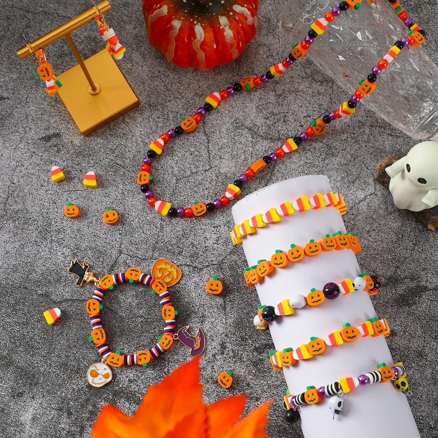il_fullxfull.8481306488_bqkx.jpg 300PCS Halloween Polymer Clay Beads | Pumpkin Candy Corn Shaped Beads for DIY Bracelets Jewelry Crafts - Image 1