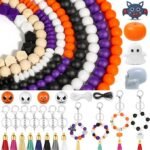 221PCS Halloween Silicone Beads | 15MM 14MM Focal Loose Hex Wood Abacus Beads DIY Keychain Jewelry - Image 2