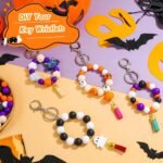 221PCS Halloween Silicone Beads | 15MM 14MM Focal Loose Hex Wood Abacus Beads DIY Keychain Jewelry
