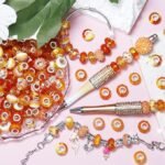 100PCS Large Hole Orange Beads | Assorted European Lampwork Murano Style Beads for DIY Jewelry Crafts
