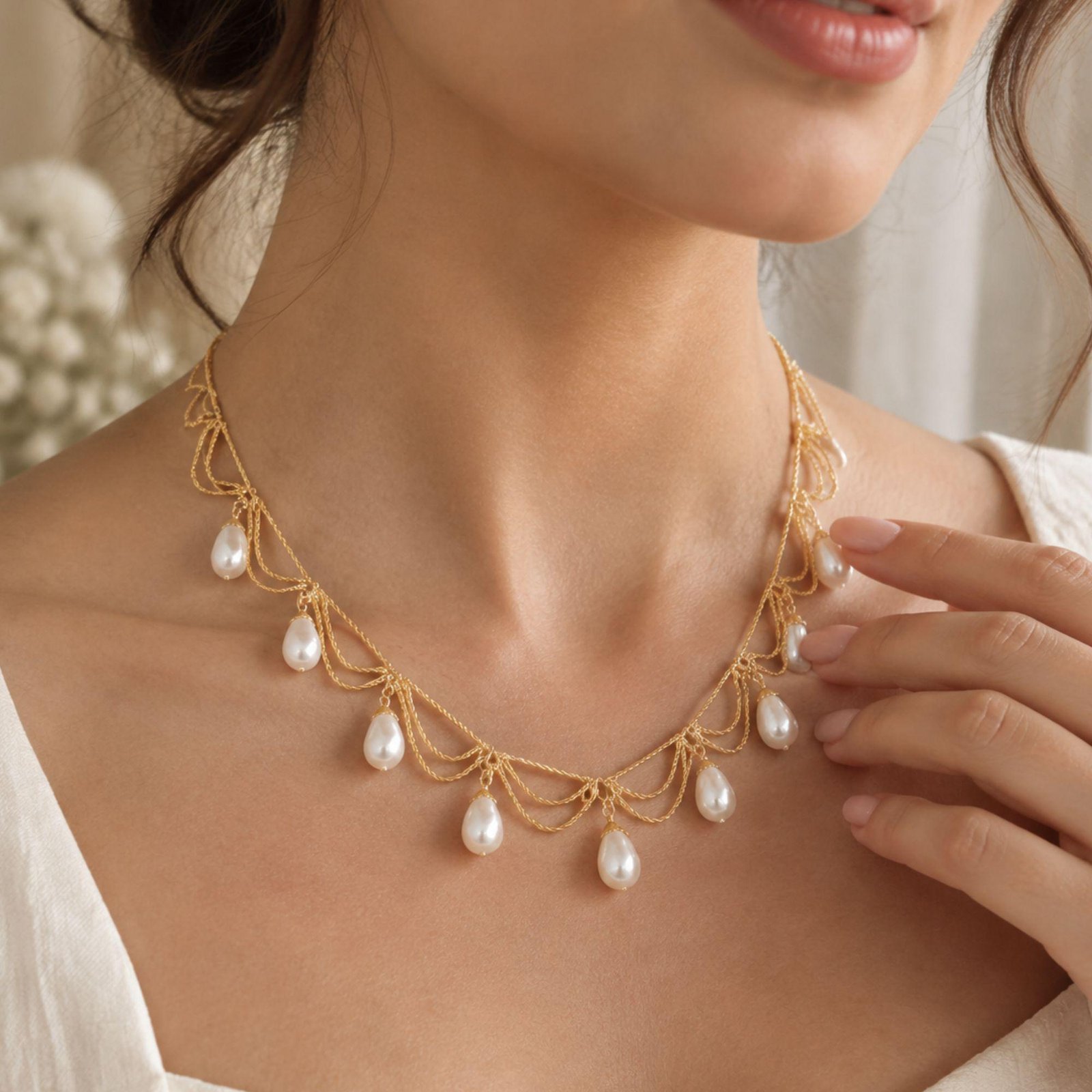 il_fullxfull.8494356936_711i.jpg Bridal Pearl Choker Necklace | Freshwater Pearl Wedding Jewelry | Gold Pearl Necklace | Elegant Statement Necklace | Gift For Her - Image 1