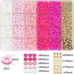 Pink Clay Bead Bracelet Kit | Heishi Flat Beads, Gold Spacers (DIY Jewelry Making) - Image 2