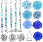 790PCS Ocean Charms Keychain Making Kit | Starfish Dolphin Crab Conch Seahorse Blue Beads DIY Crafts - Image 2