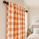 Orange Halloween Curtains | Fall Halloween Window Panels | Orange White Plaid Curtain | Farmhouse Autumn Home Decor - Image 2