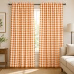 Orange Halloween Curtains | Fall Halloween Window Panels | Orange White Plaid Curtain | Farmhouse Autumn Home Decor