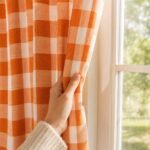 Orange Halloween Curtains | Fall Halloween Window Panels | Orange White Plaid Curtain | Farmhouse Autumn Home Decor - Image 5