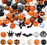 200PCS Halloween Wooden Beads | Pumpkin, Bat, Plaid DIY Crafts - Image 3