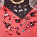 160PCS Gothic Keychain Making Kit | Black Butterfly Heart Charms, Halloween DIY Crafts