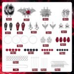 Gothic Halloween Earring Making Kit | Spider, Coffin, Bat, Skull Charms (Black Red) - Image 2