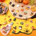 40PCS Halloween Resin Charms | Pumpkin Witch Hat Spooky Flatback Embellishments for DIY Crafts