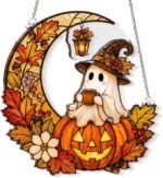 Halloween Ghost Pumpkin Suncatcher | Faux Stained Glass Window Ornament - Image 2