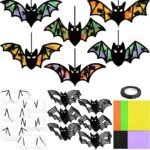 24 Sets Halloween Bat Craft Kit | DIY Suncatcher Tissue Paper Window Hanging Decorations - Image 3