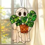 Halloween Stained Glass Ghost Plant Ornament | Spooky Suncatcher (Digital Download)