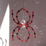 Red Crystal Beaded Spider Suncatcher | Halloween Window Hanging Ornament Gothic Decor