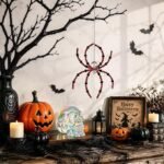 Red Crystal Beaded Spider Suncatcher | Halloween Window Hanging Ornament Gothic Decor - Image 4