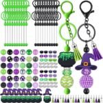 140PCS Halloween Beadable Keychain Bars Set | Silicone Beads Tassels Bubble Pot Focal Beads DIY - Image 4
