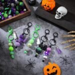 140PCS Halloween Beadable Keychain Bars Set | Silicone Beads Tassels Bubble Pot Focal Beads DIY