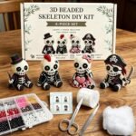 4 Pack 3D Beaded Skeleton DIY Craft Kit | Handmade Figurine Beading Set for Halloween Decor Gifts